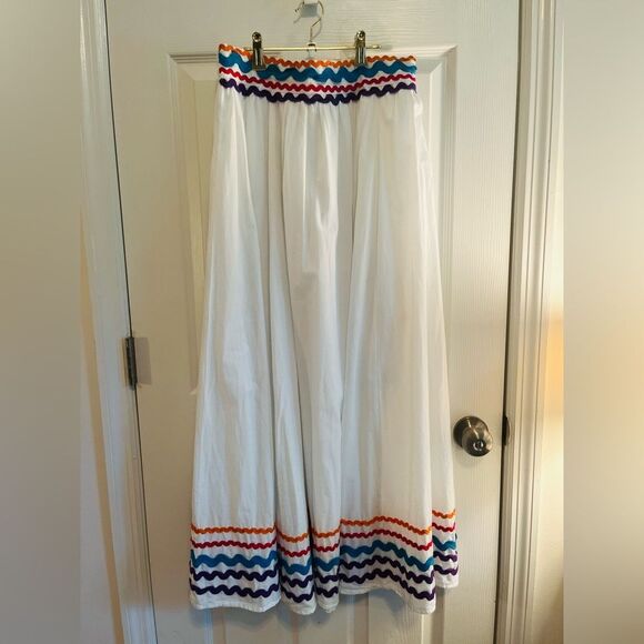 Anthropologie Moon Orchids White A-Line Skirt with Colorful Trim - Picture 2 of 6